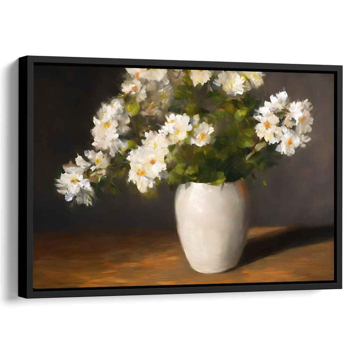 Porcelain Petal Arrangement: White Floral Still Life in Ceramic Vase