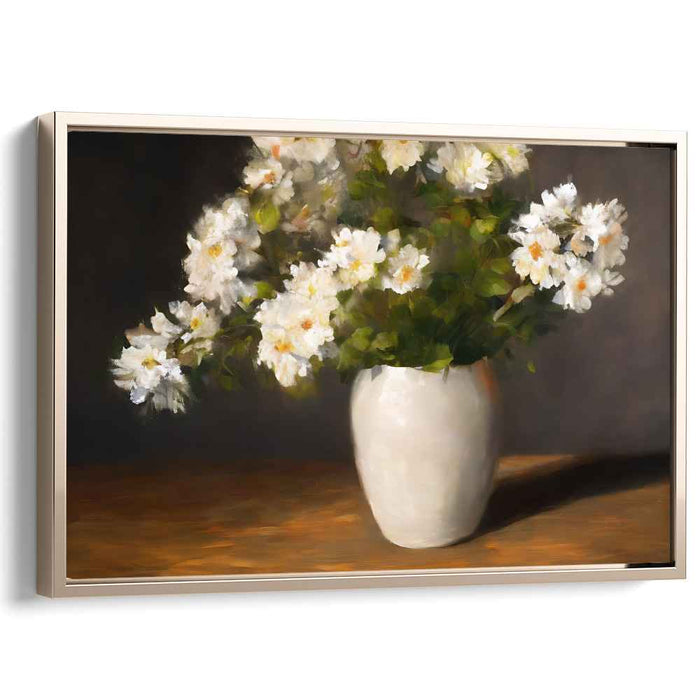 Porcelain Petal Arrangement: White Floral Still Life in Ceramic Vase