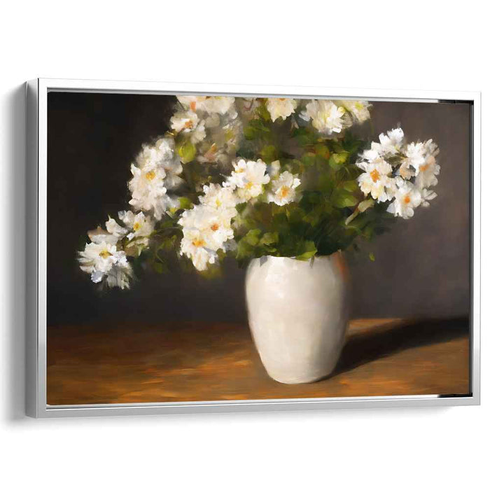 Porcelain Petal Arrangement: White Floral Still Life in Ceramic Vase