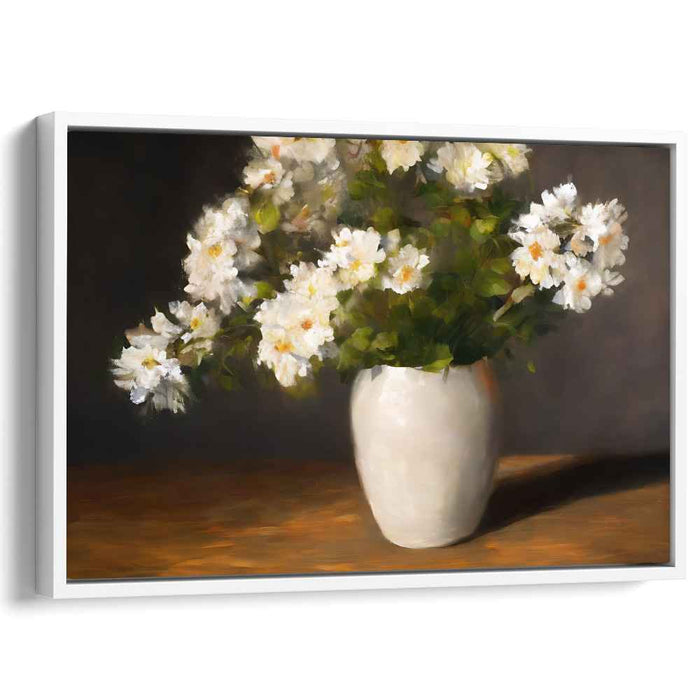 Porcelain Petal Arrangement: White Floral Still Life in Ceramic Vase
