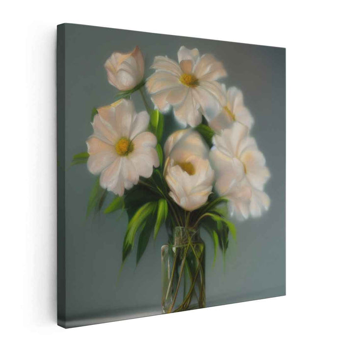 Whispers in Alabaster: Realistic White Floral Still Life Canvas Art Print