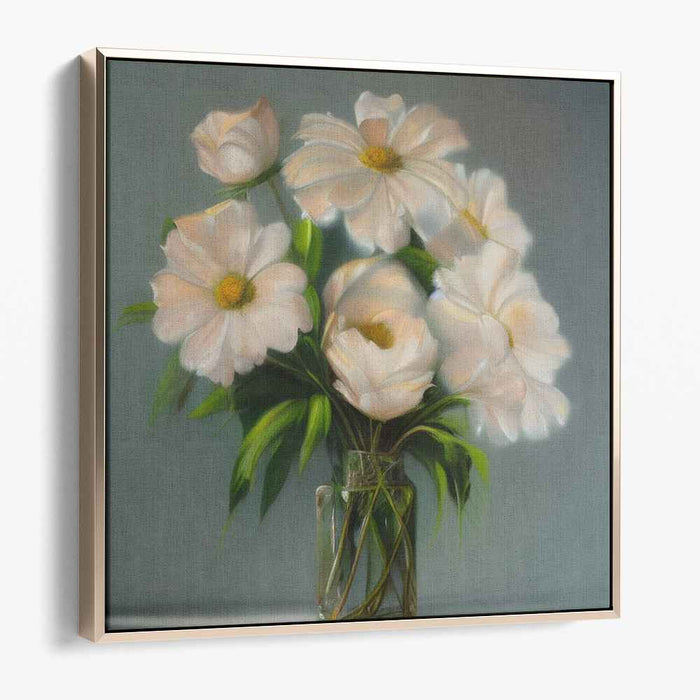 Whispers in Alabaster: Realistic White Floral Still Life Canvas Art Print