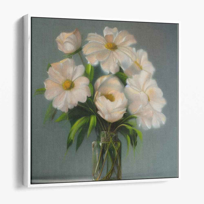 Whispers in Alabaster: Realistic White Floral Still Life Canvas Art Print