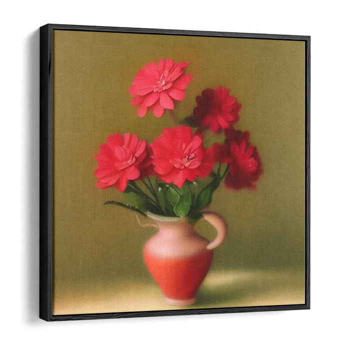 Fiesta Blooms Bursting: Vibrant Red Floral Bouquet in Terracotta Vase Canvas Art