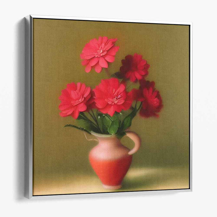 Fiesta Blooms Bursting: Vibrant Red Floral Bouquet in Terracotta Vase Canvas Art