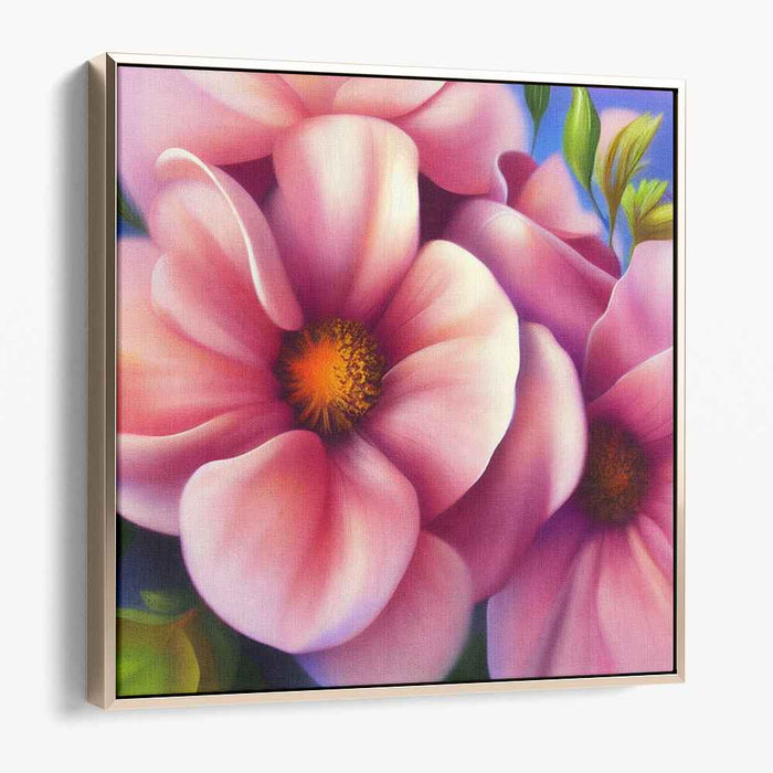 Blossoms Unveiled: Hyper-Realistic Pink Flower Canvas Art Print