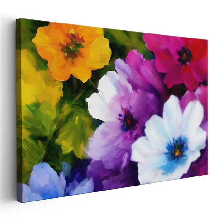 Colorful Brushstroke Garden Dance: Vivid Impressionist Blossoms Canvas Art