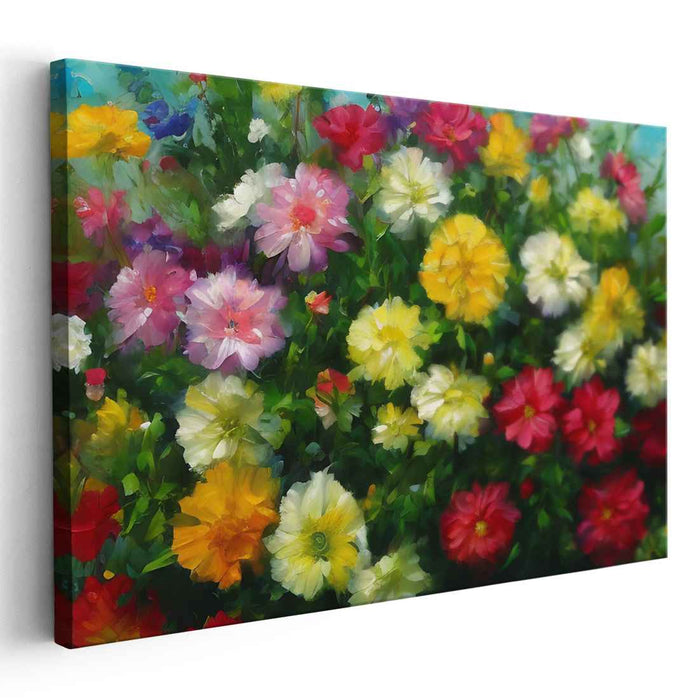Blossom Burst in Colors: Impressionistic Vibrant Floral Canvas Art Print