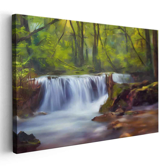 Whispering Canopy Cascade: Serene Forest Waterfall Landscape