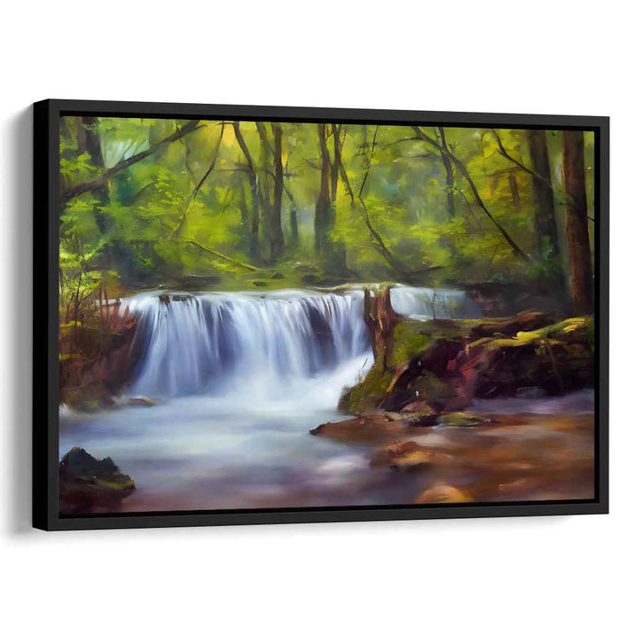 Whispering Canopy Cascade: Serene Forest Waterfall Landscape