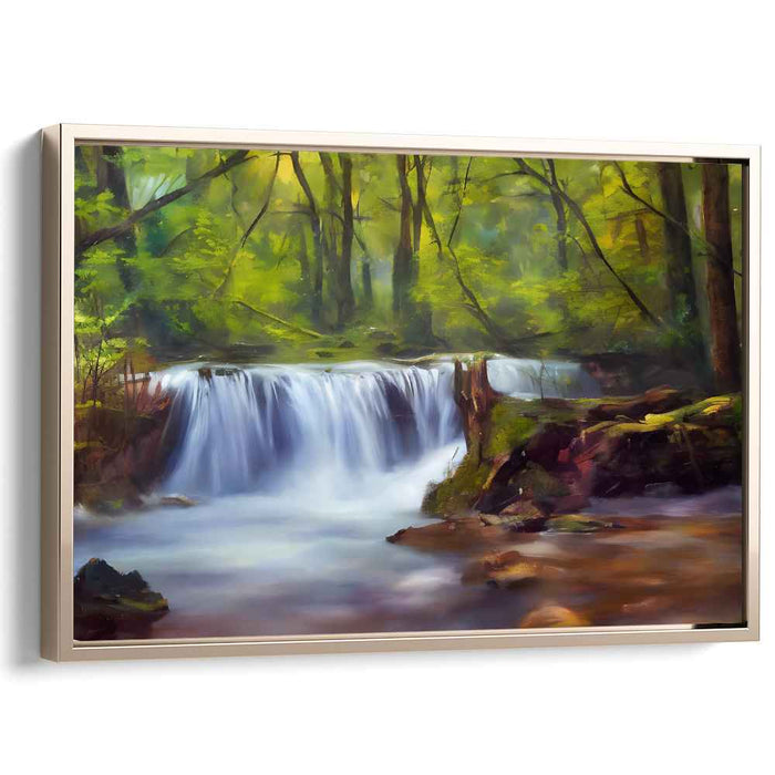 Whispering Canopy Cascade: Serene Forest Waterfall Landscape