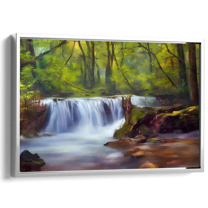 Whispering Canopy Cascade: Serene Forest Waterfall Landscape