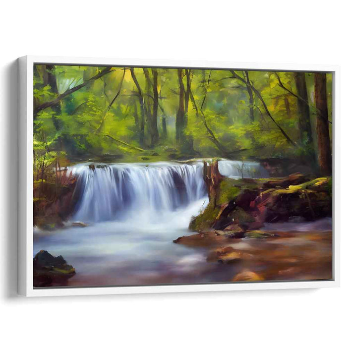 Whispering Canopy Cascade: Serene Forest Waterfall Landscape