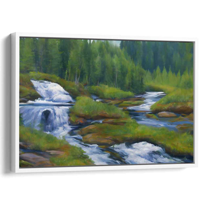 Verdant Rivulet Haven: Lush Forest Stream Landscape Canvas Art