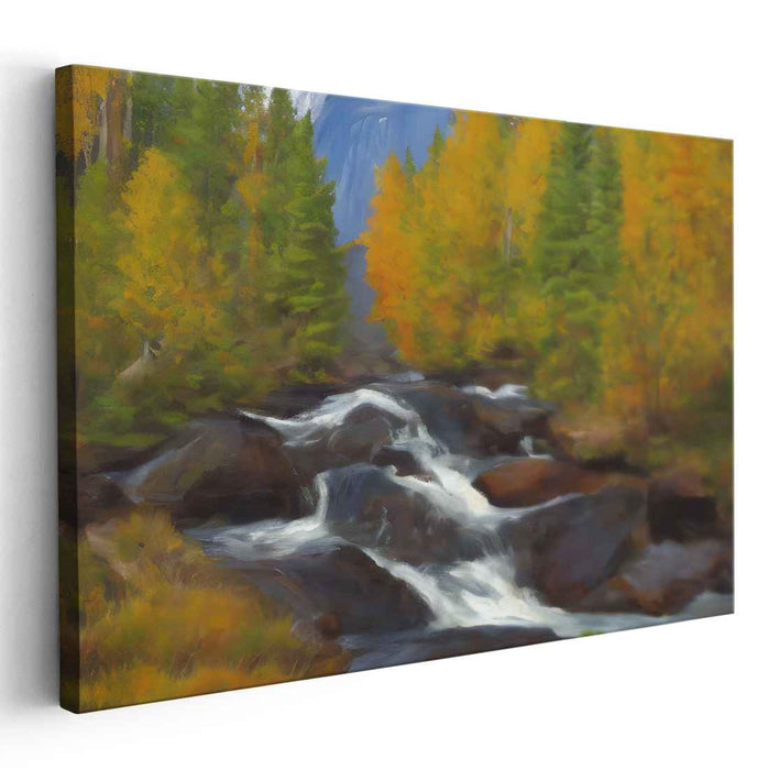 Serenity in the Wilderness: Autumn Forest Stream Landscape Painting