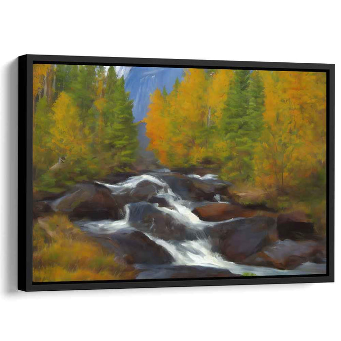 Serenity in the Wilderness: Autumn Forest Stream Landscape Painting
