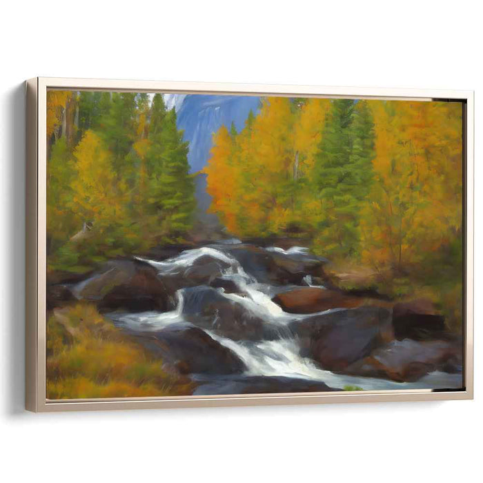 Serenity in the Wilderness: Autumn Forest Stream Landscape Painting