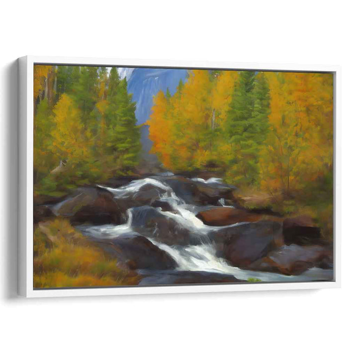 Serenity in the Wilderness: Autumn Forest Stream Landscape Painting