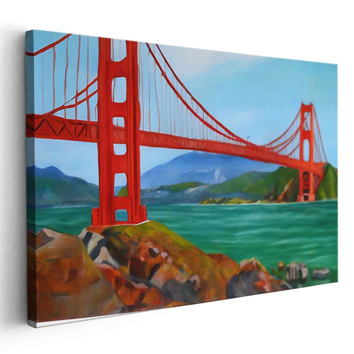 Gatekeeper's Realm: Vibrant Landscape Canvas Art of Golden Gate