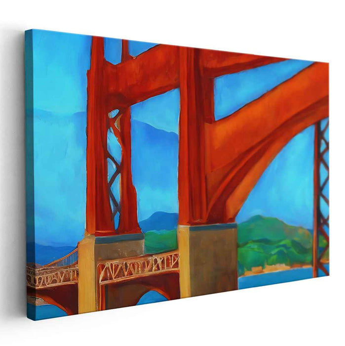 Iconic Structure: Vibrant Golden Gate Bridge Close-Up Canvas Art Print