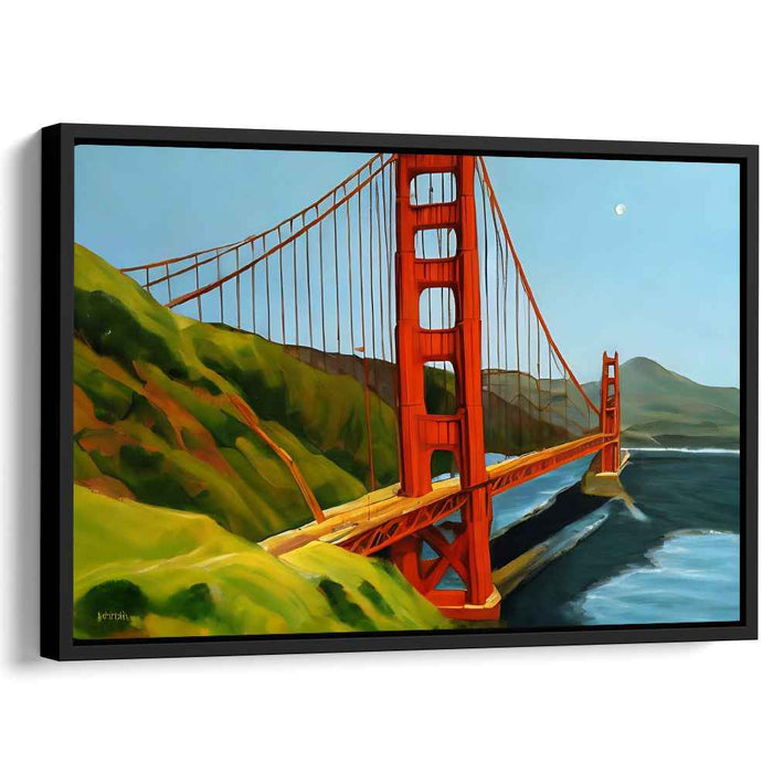 Golden Horizon Burst: Realistic Golden Gate Bridge in Vibrant Colors Canvas Art