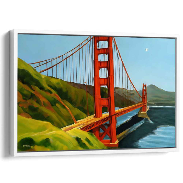 Golden Horizon Burst: Realistic Golden Gate Bridge in Vibrant Colors Canvas Art