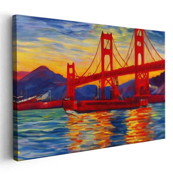 Golden Gate Sunset: Vibrant Impressionist Canvas Art Print