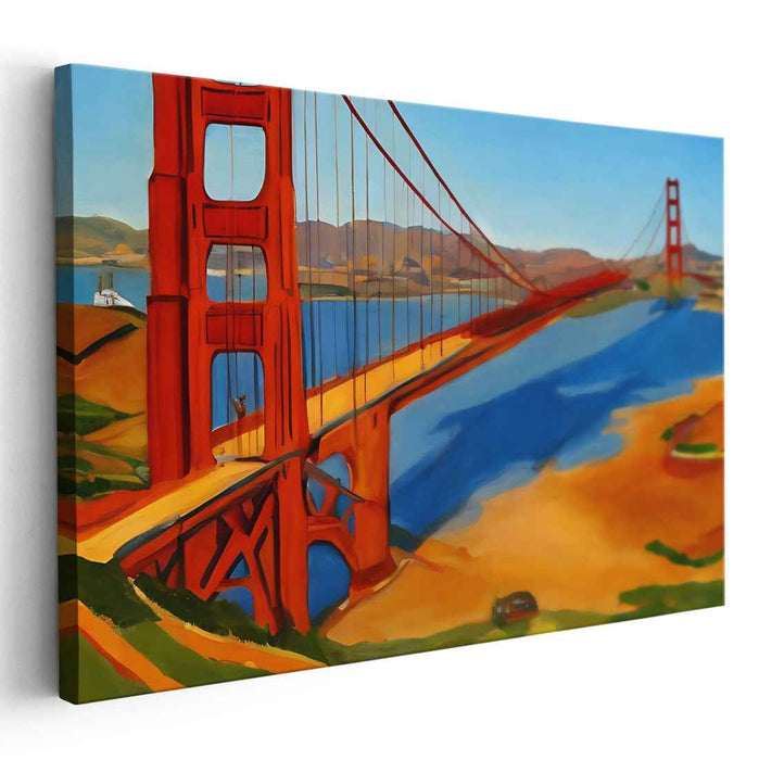 Urban Spectrum Bursting Through: Vibrant San Francisco Bridge Canvas Art Print