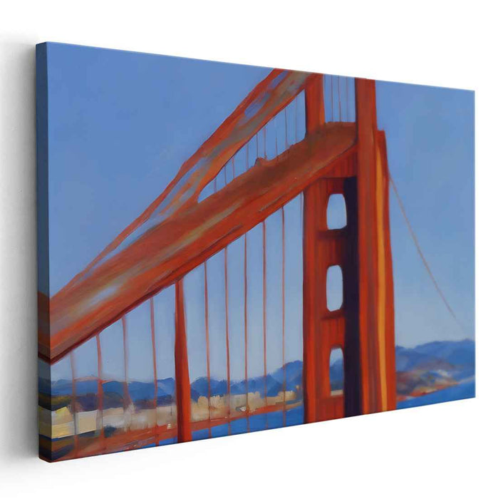 Golden Radiance Echoes Softly: Realistic Impressionist Painting of the Golden Gate Bridge on Canvas