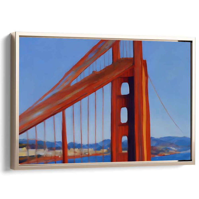 Golden Radiance Echoes Softly: Realistic Impressionist Painting of the Golden Gate Bridge on Canvas