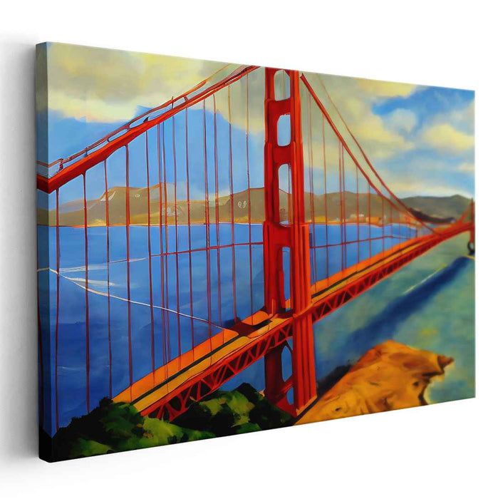 Golden Arch Spectrum: Golden Gate Bridge in Vibrant Colors Canvas Art Print