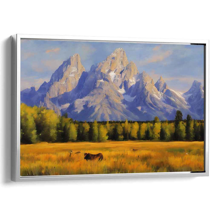 Meadow's Tranquility: Serene Landscape with Grazing Deer Canvas Art Print