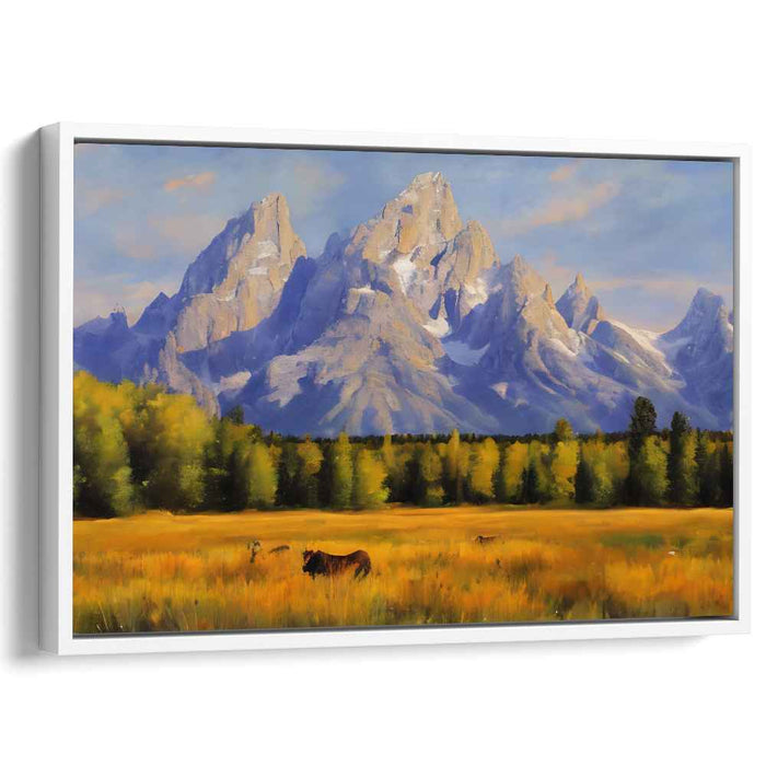 Meadow's Tranquility: Serene Landscape with Grazing Deer Canvas Art Print