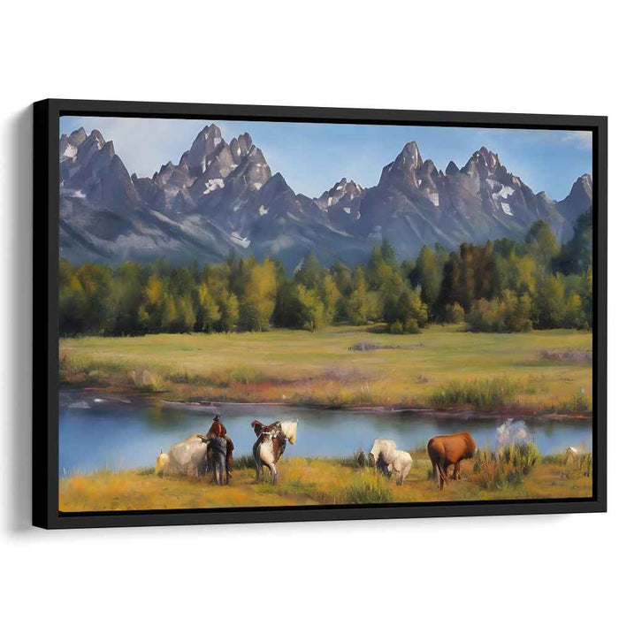 Tranquil Cowboy: Majestic Mountain Landscape with Horses