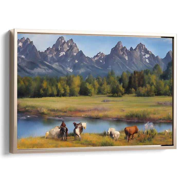 Tranquil Cowboy: Majestic Mountain Landscape with Horses