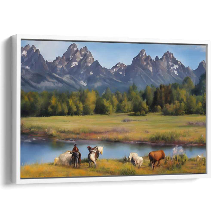 Tranquil Cowboy: Majestic Mountain Landscape with Horses