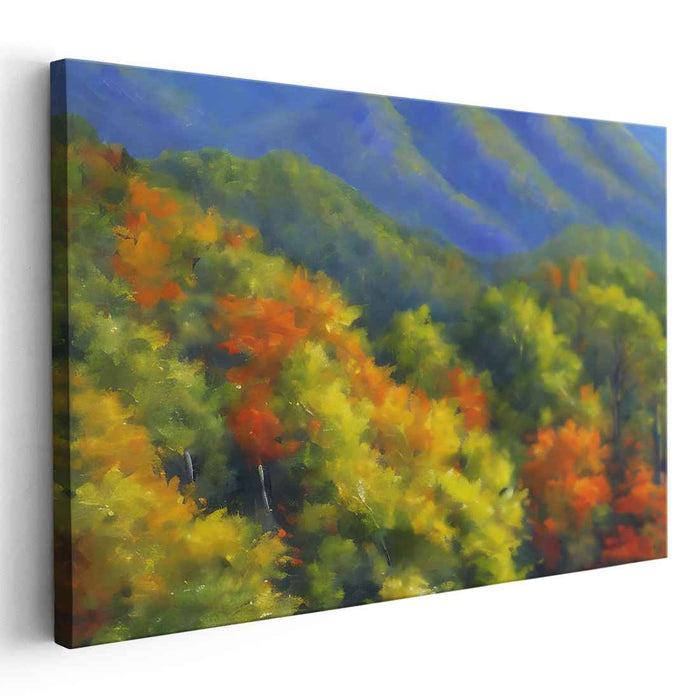 Enchanted Summit Symphony: Vibrant Forest and Mountain Landscape Canvas Art Print