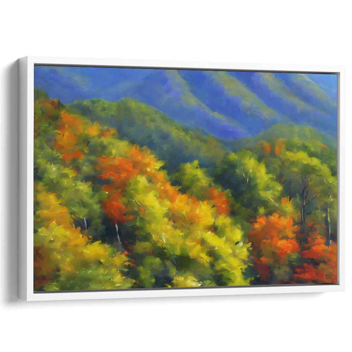 Enchanted Summit Symphony: Vibrant Forest and Mountain Landscape Canvas Art Print