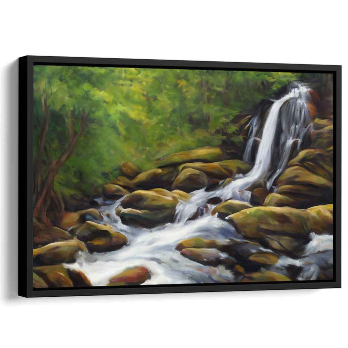 Enchanted Grove Serenity: Tranquil Forest Waterfall Canvas Art Print