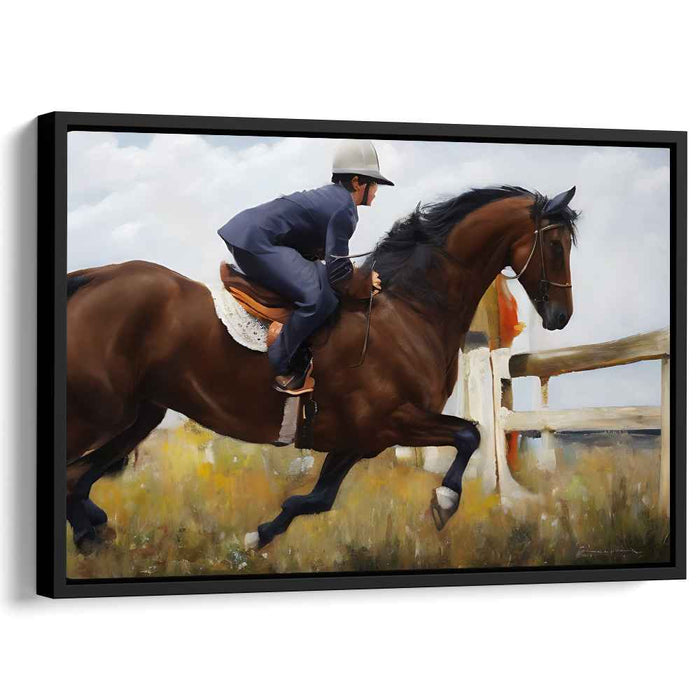 Equestrian Dance Across Fields: Dynamic Horse and Rider in Field Canvas Art