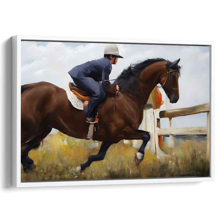 Equestrian Dance Across Fields: Dynamic Horse and Rider in Field Canvas Art