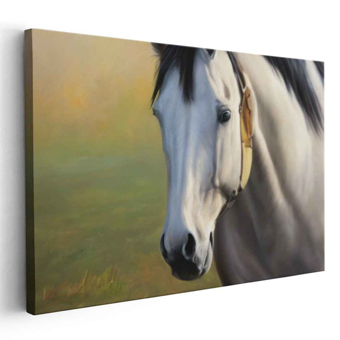 Gallop Grace: Realistic White Horse Canvas Art Print