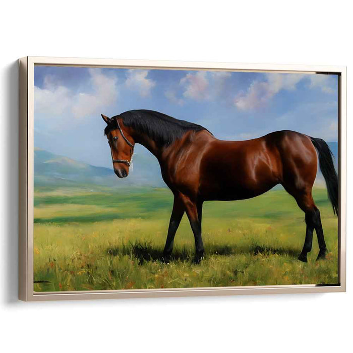 Majestic Equine Harmony: Realistic Horse in Serene Meadow Canvas Art Print