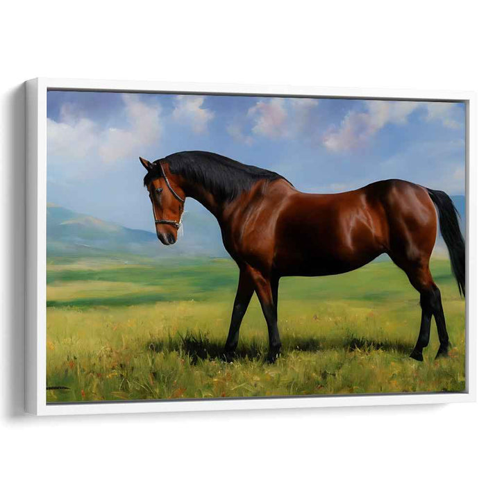 Majestic Equine Harmony: Realistic Horse in Serene Meadow Canvas Art Print