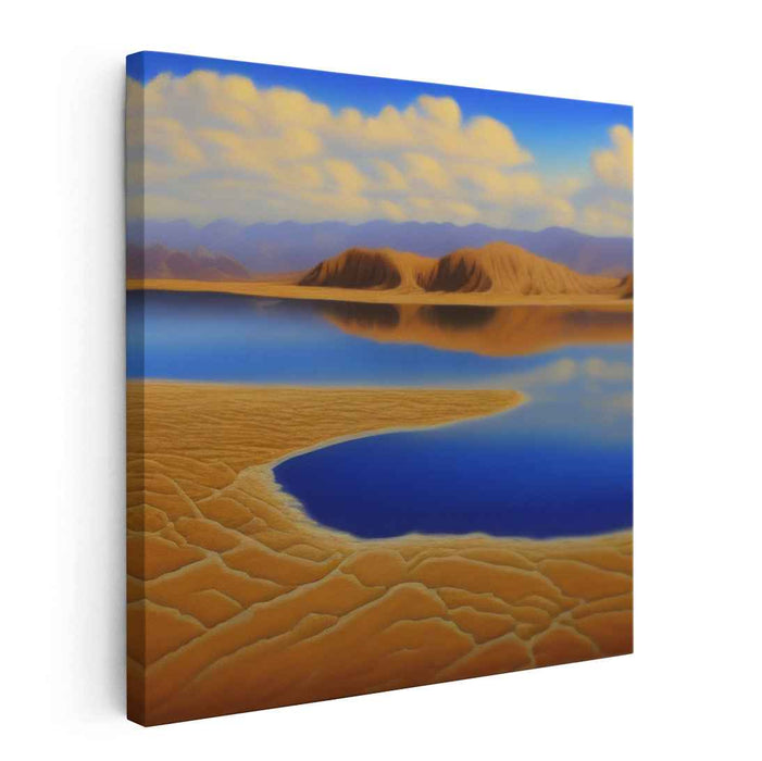 Illusion's Retreat: Surreal Desert Oasis Landscape Canvas Art Print