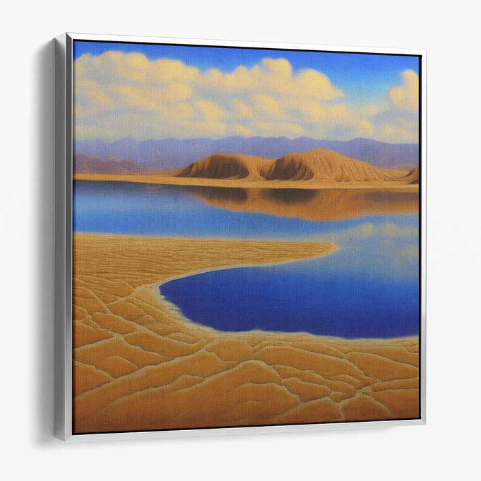 Illusion's Retreat: Surreal Desert Oasis Landscape Canvas Art Print