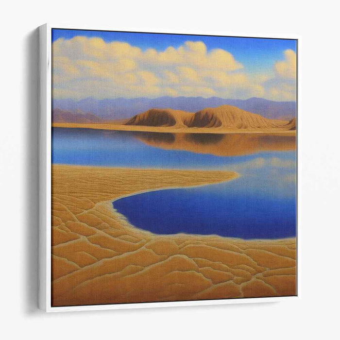 Illusion's Retreat: Surreal Desert Oasis Landscape Canvas Art Print