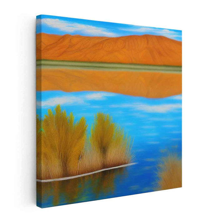 Tranquil Desert Oasis: Serene Blue Waters and Golden Sands Canvas Art Print