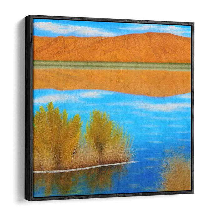 Tranquil Desert Oasis: Serene Blue Waters and Golden Sands Canvas Art Print