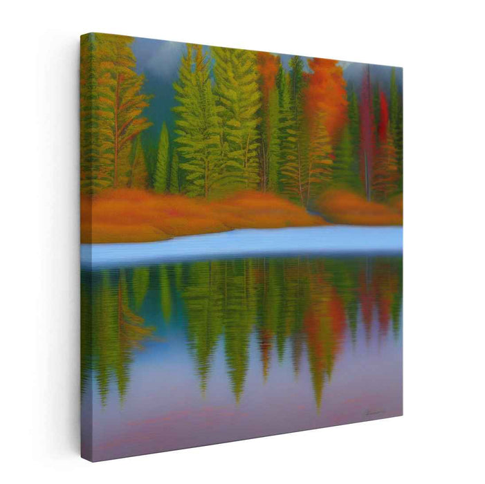 Whispering Woods by Still Waters: Tranquil Lake and Vibrant Forest Canvas Art